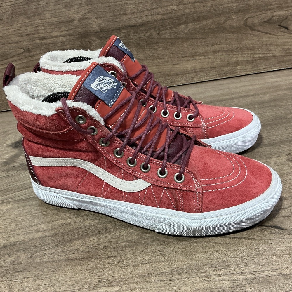 Vans Sk8 Hi Fur Lined Red Suede Lace Up Skate Sneakers Shoes  Women's Size 9
